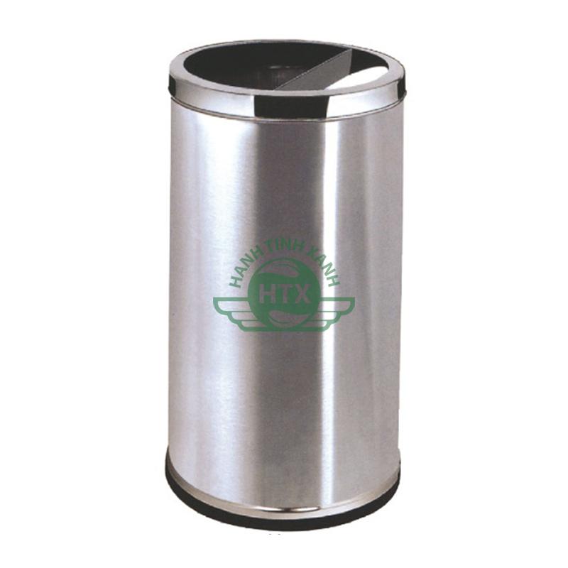 Thùng rác inox gạt tàn tròn nắp 2 ngăn