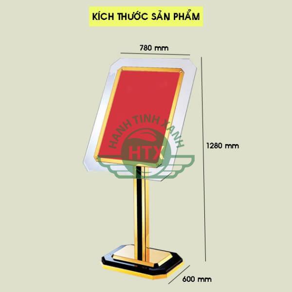 Kích thước bảng chào mạ vàng viền mica