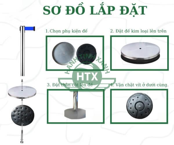 Sơ đồ lắp đặt cột chắn inox dây căng xanh