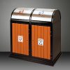 Thùng rác gỗ 2 ngăn khung thép nắp lật inox