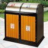 Thùng rác gỗ 2 ngăn khung thép nắp lật inox