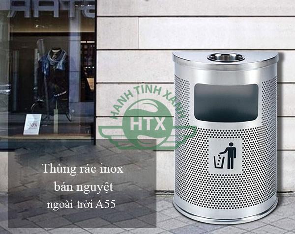 Thùng rác inox bán nguyệt có gạt tàn