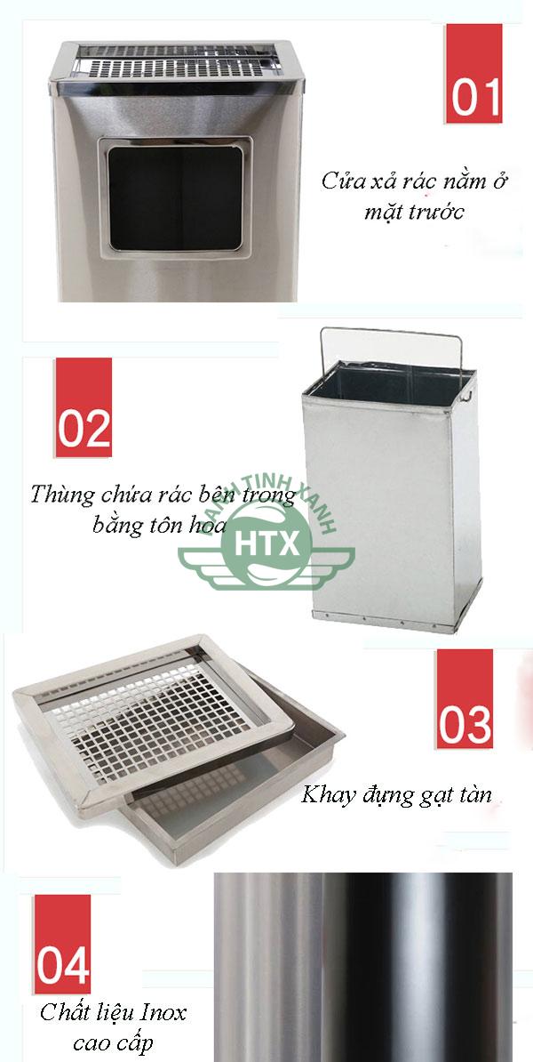 Thùng rác inox gạt tàn chữ nhật