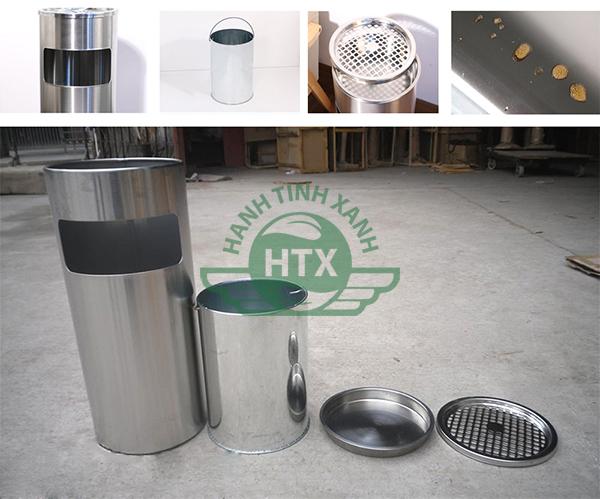 Thùng rác inox tròn có gạt tàn