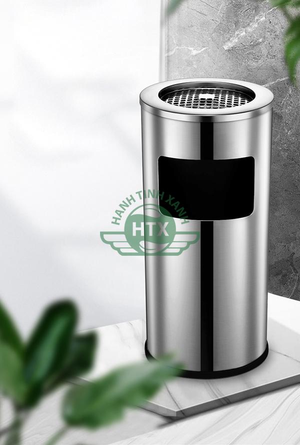 Thùng rác inox tròn có gạt tàn