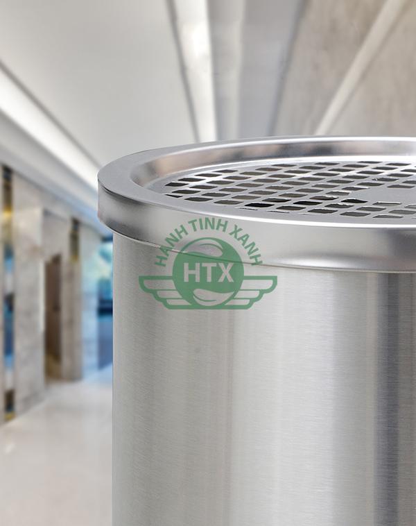 Thùng rác inox tròn có gạt tàn