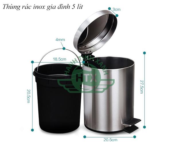 Thùng rác inox đạp chân 5L