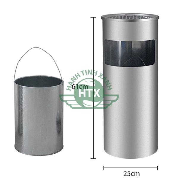 Thùng rác inox tròn màu trắng có gạt tàn