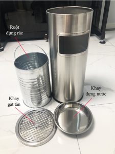 Thùng rác inox tròn màu trắng có gạt tàn