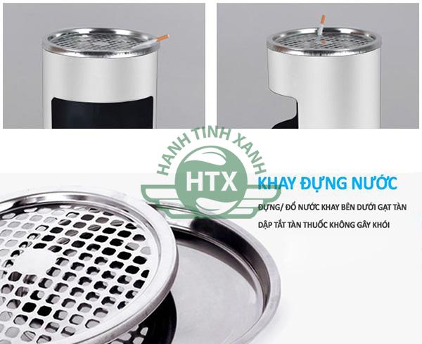 Thùng rác inox tròn màu trắng có gạt tàn