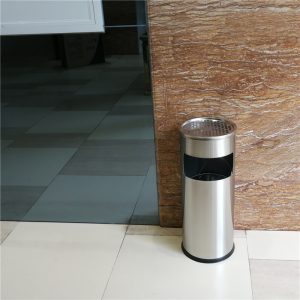 Thùng rác inox tròn màu trắng có gạt tàn