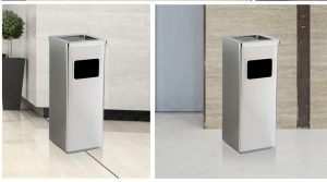 Thùng rác inox vuông có gạt tàn