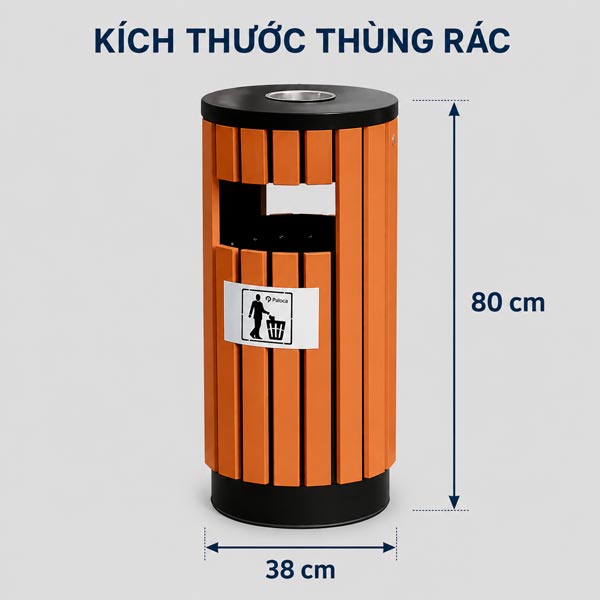 Kích thước thùng rác thép giả gỗ có gạt tàn