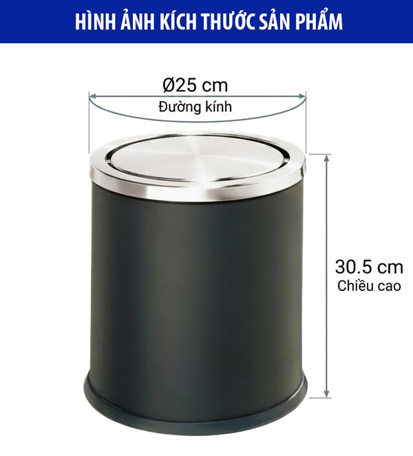 Kích thước thùng rác thép phun sơn nắp lật