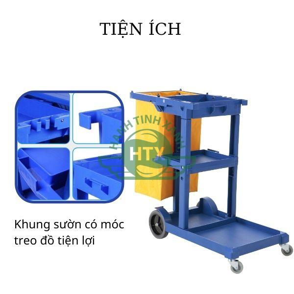 Khung xe đẩy dọn vệ sinh thiết kế móc treo đồ tiện lợi