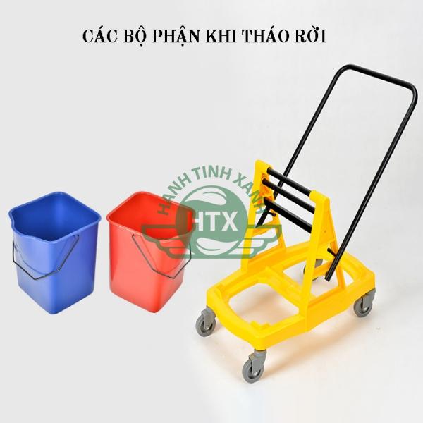 Xe vắt móp đôi trang bị giỏ 2 giỏ vắt nhựa PP cao cấp