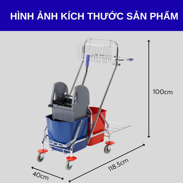 Kích thước xe vắt móp đôi 2 ngăn 34 lit