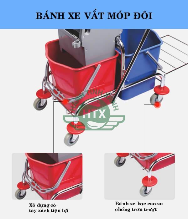 Bánh xe làm từ nhựa cứng, bọc cao su chống trơn trượt