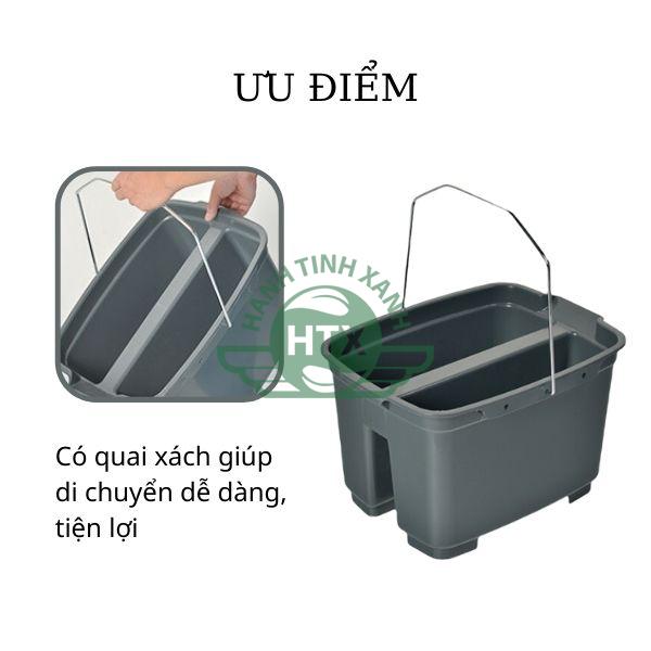 Xô đựng dụng cụ lau kính 2 ngăn thiết kế tay cầm di chuyển dễ dàng và tiện lợi