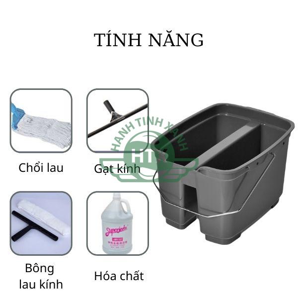 Sản phẩm xô dựng 2 ngăn kết hợp với các dụng cụ vệ sinh khác đạt hiệu quả làm việc cao