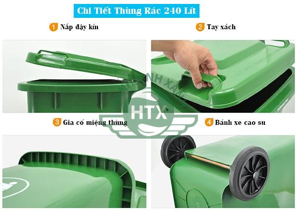 Chi tiết thùng rác nhựa 240 lít nắp đậy kín