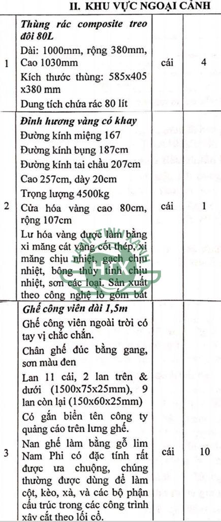 Khu vực ngoại cảnh thì có ghế công viên, đỉnh hương vàng