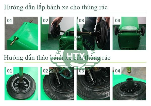 Hướng dẫn lắp đặt và tháo bánh xe thùng rác nhựa