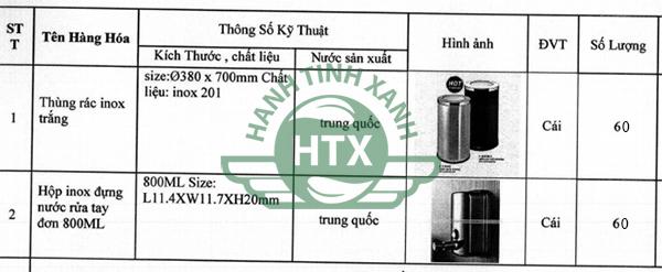 Thùng rác và hộp đựng nước rửa tay mà Hành Tinh Xanh cung cấp cho khách sạn Mường Thanh