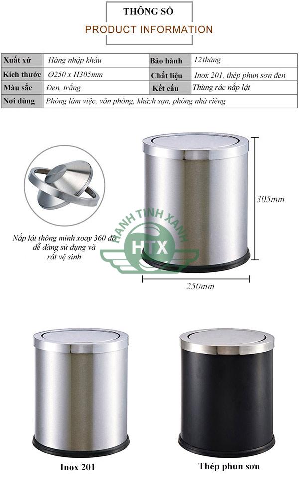 Thùng rác inox nắp lật nhỏ dùng cho văn phòng