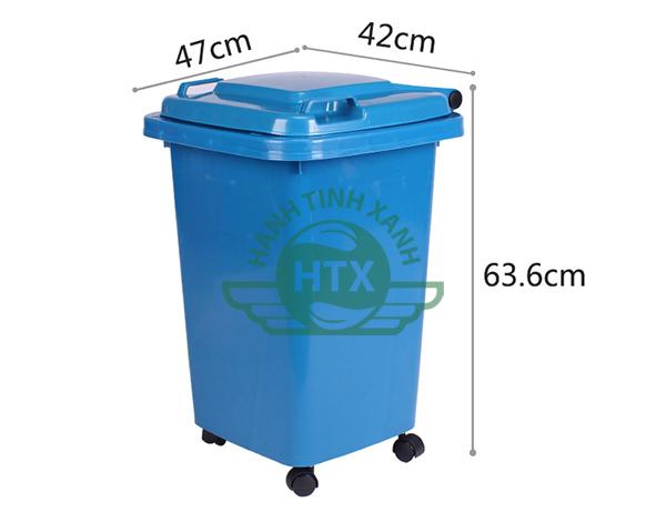 Kích thước thùng rác nhựa 60L màu xanh dương