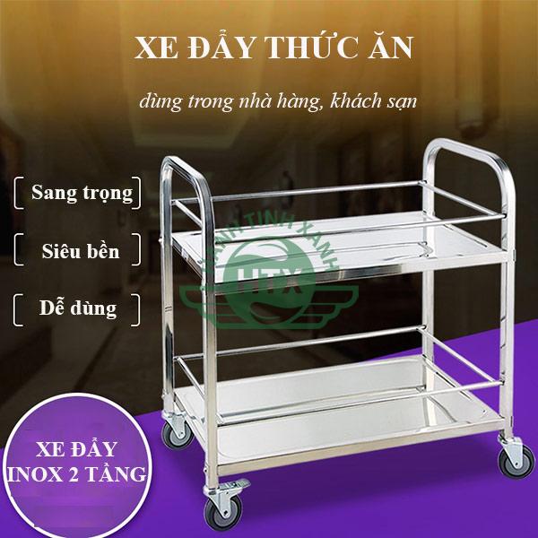 Mẫu xe đẩy thức ăn bằng inox kiểu dáng 2 tầng