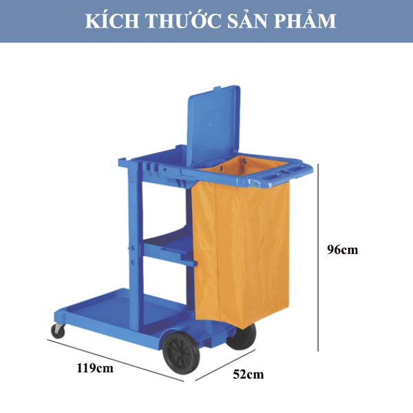 Kích thước xe đẩy vệ sinh chữ L có nắp
