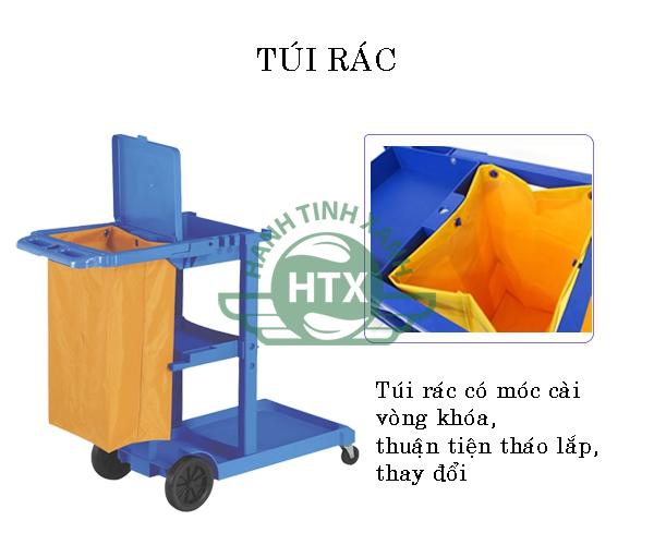 Xe đẩy 3 tầng có thiết kế túi rác tiện lợi