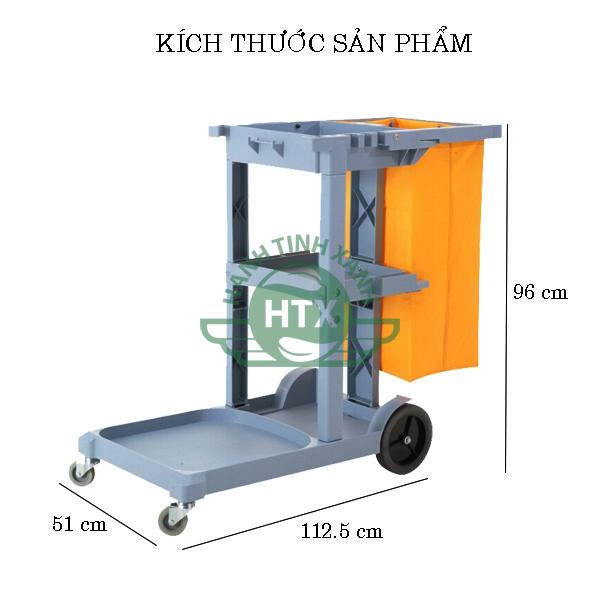 Kích thước xe đẩy dọn vệ sinh chữ L 3 tầng