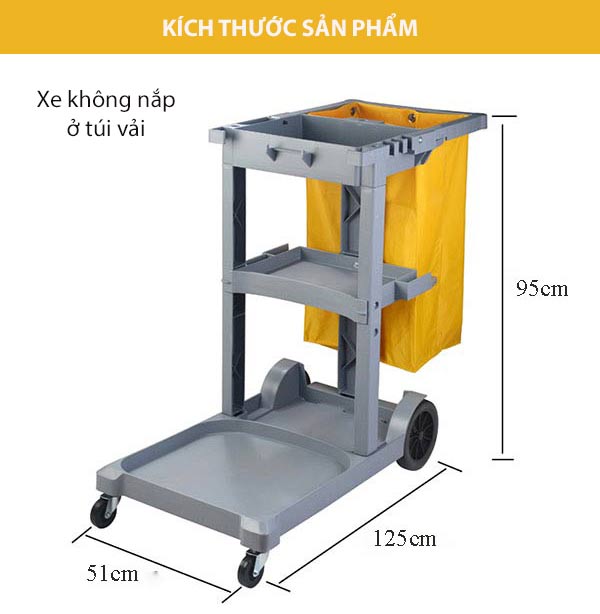 Kích thước xe đẩy đồ làm vệ sinh túi vải không nắp