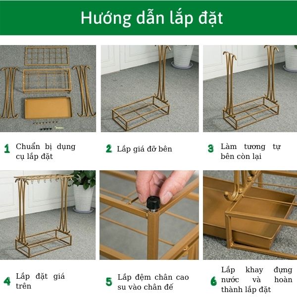 Mô tả các bước lắp đặt kệ để ô dù