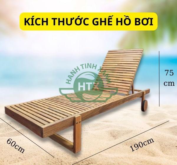 Chi tiết kích thước ghế tắm nắng gỗ