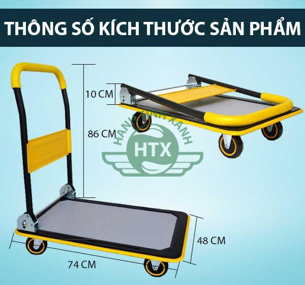 Kích thước chi tiết của sản phẩm xe đẩy hàng loại nhỏ 4 bánh