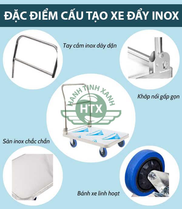 Cấu tạo chi tiết sản phẩm xe đẩy hàng 4 bánh inox