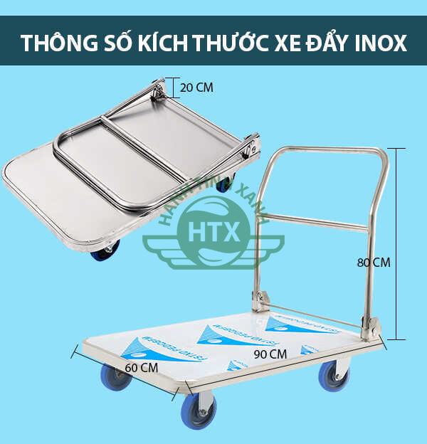 Mô tả kích cỡ sản phẩm xe đẩy hàng bằng inox