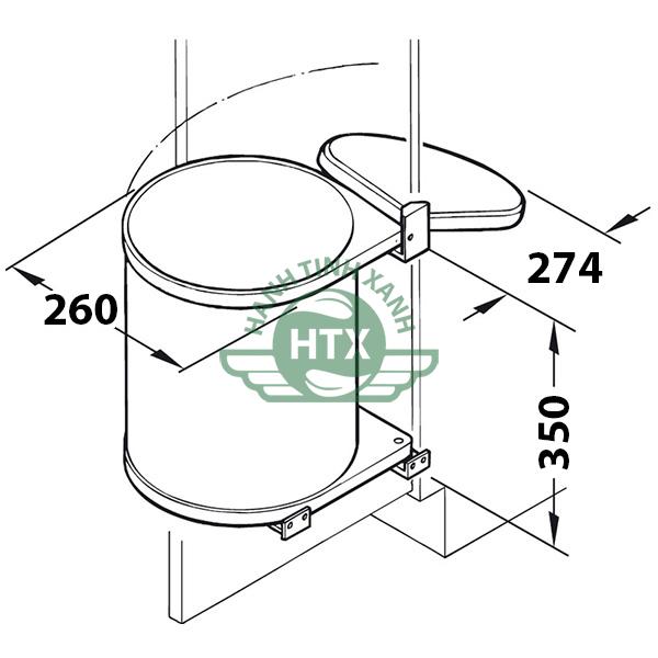 Kích thước thùng rác tròn 260mm x 260mm x 350mm