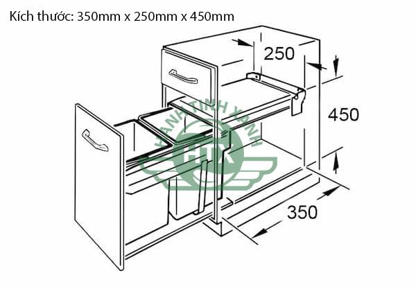 Kích thước thùng rác cánh mở vuông 350mm x 250mm x 450mm