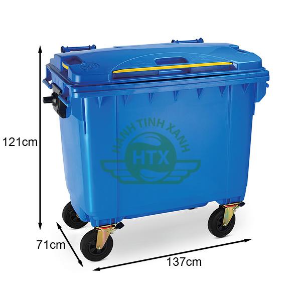 Kích thước thùng rác 660L màu xanh dương nhựa HDPE