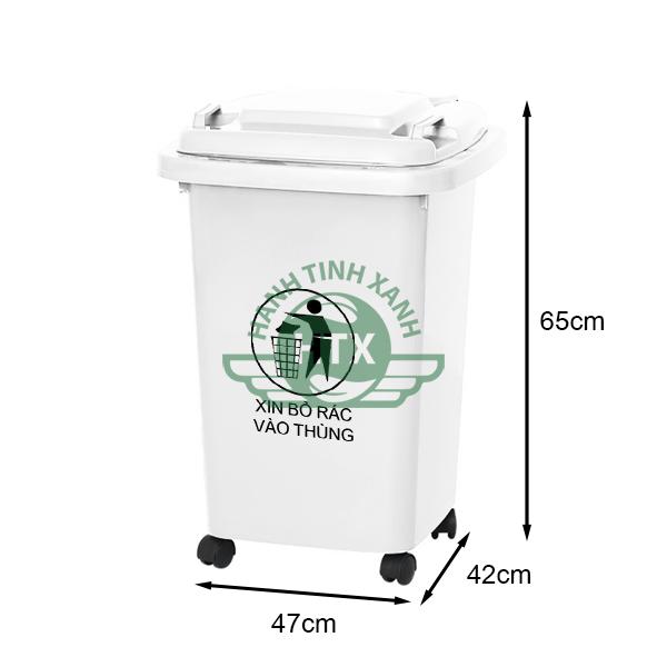 Kích thước thùng rác 60L màu trắng nhựa HDPE