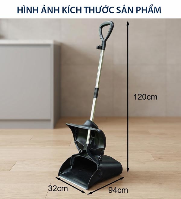 Kích thước bộ chổi hot rác có nắp màu đen