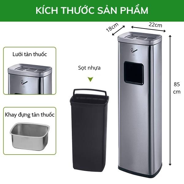 Kích thước cây gạt tàn inox