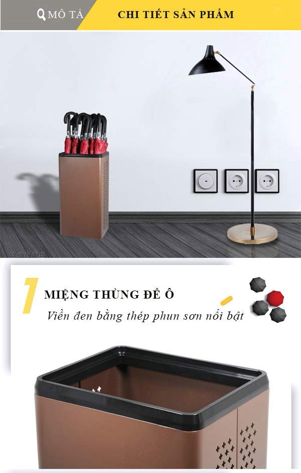 Đặc điểm thiết kế của mẫu thùng để ô dù tông màu nâu