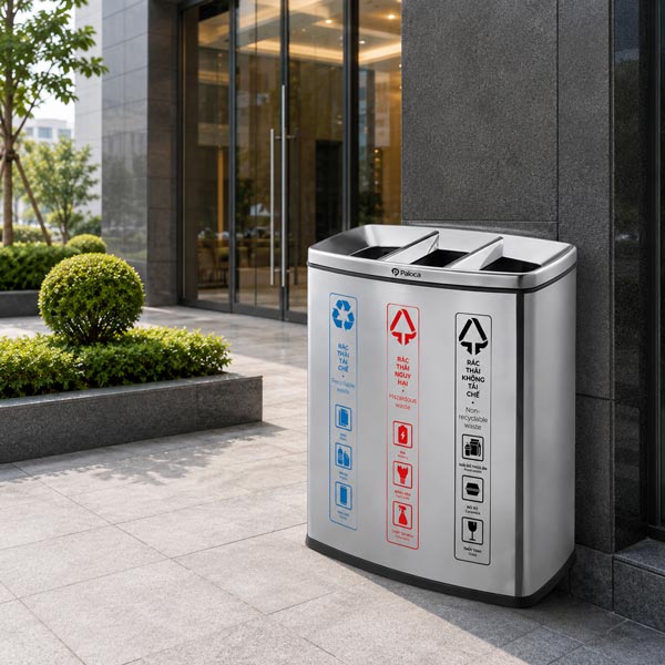 Thùng rác không nắp 3 ngăn inox - Tiện lợi, người sử dụng không cần phải chạm tay mở nắp