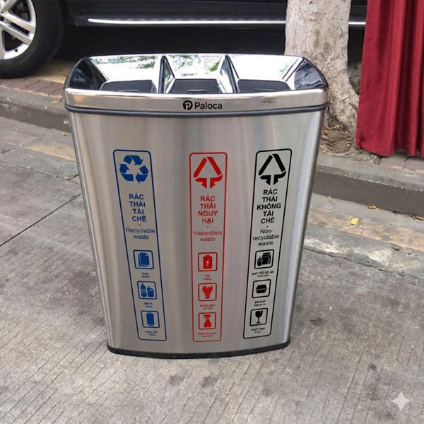 Hình ảnh thực tế thùng rác 3 ngăn phân loại
