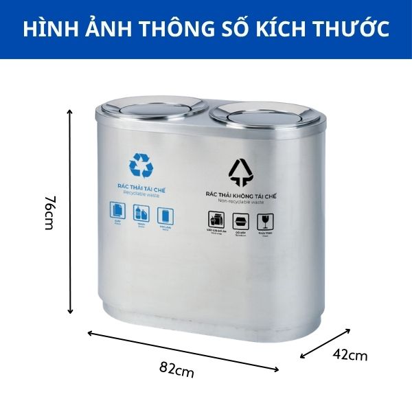 Kích thước thùng rác nắp lật 2 ngăn ngoài trời